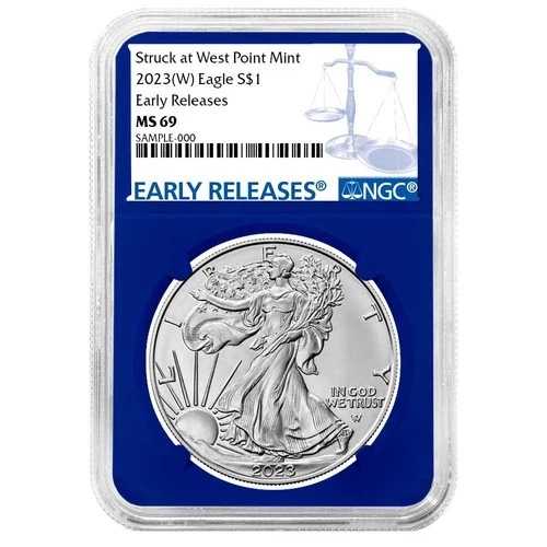 2023年 (W) 1ドル アメリカン シルバー イーグル NGC MS69 ER ブルー ラベル ブルー コア|WORLD RESOURCE【QUEEN店】