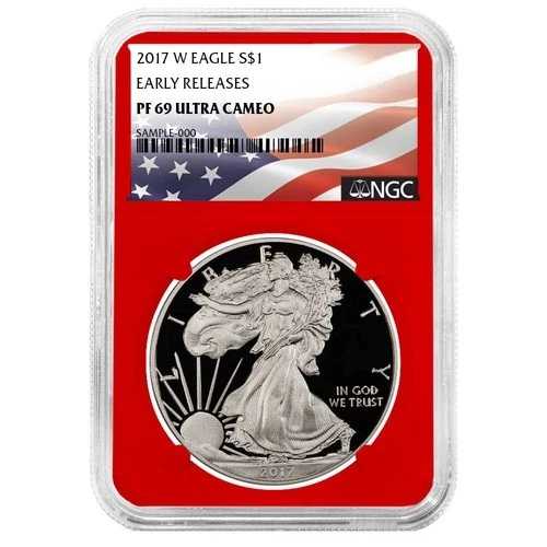 2017-W プルーフ $1 アメリカン シルバー イーグル NGC PF69UC ER フラッグラベル レッドコア｜WORLD RESOURCE【QUEEN店】