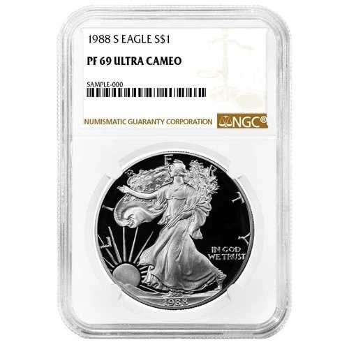 1988-S $1 1オンス プルーフ アメリカン シルバー イーグル NGC PF69UC ブラウンラベル