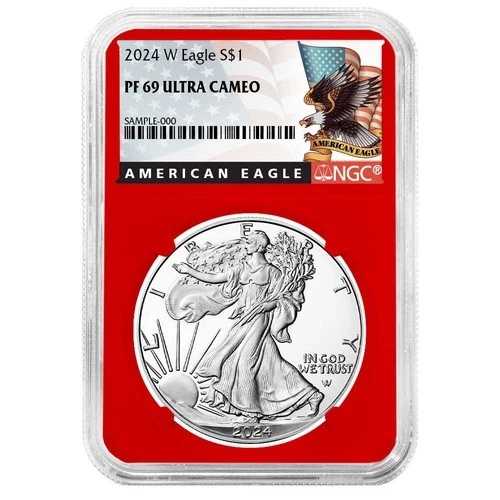 2024-W プルーフ $1 アメリカン シルバー イーグル NGC PF69UC ブラックラベル レッドコア 46,860円