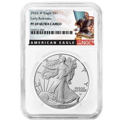 2024-W プルーフ $1 アメリカンシルバー イーグル NGC PF69UC ER 黒ラベル-