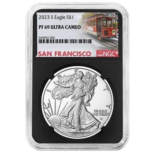 2023-S プルーフ $1 アメリカン シルバー イーグル NGC PF69UC トロリーラベル レトロコア