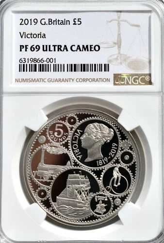 2019年 プルーフ ?5 ヴィクトリア200周年記念 NGC PF69 なし 上質 英国 Cu-Ni