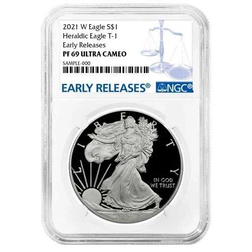 2021-W プルーフ $1 タイプ1 アメリカンシルバーイーグル NGC PF69UC ER ブルーラベル