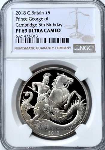 2018年 5ポンド プリンスジョージ プルーフ 5ポンド NGC PF69 イギリス Cu-Ni