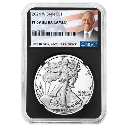 2024-W プルーフ 1ドル アメリカン シルバー イーグル NGC PF69UC バイデン ラベル レトロ コア