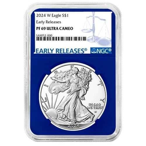 2024-W プルーフ 1ドル アメリカン シルバー イーグル NGC PF69UC ER ブルーラベル ブルーコア
