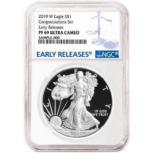 2019-W プルーフ 1ドル アメリカン シルバー イーグル コングラチュレーション セット NGC PF69UC ブルー ER|WORLD RESOURCE【QUEEN店】