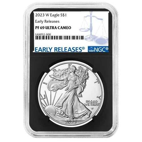 2023-W プルーフ 1ドル アメリカン シルバー イーグル NGC PF69UC ER ブルーラベル レトロコア|WORLD RESOURCE【QUEEN店】