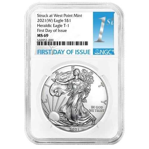 2021年 (W) $1 1オンス T-1 アメリカンシルバーイーグル NGC MS69 FDIファーストラベル 48,180円