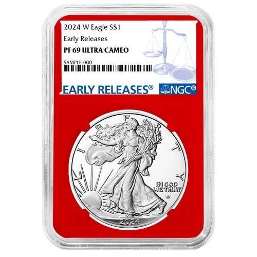 2024-W プルーフ 1ドル アメリカン シルバー イーグル NGC PF69UC ER ブルーラベル レッドコア