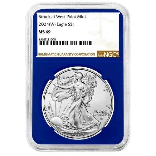 2024年 (W) 1ドル アメリカン シルバー イーグル NGC MS69 ブラウン ラベル ブルー コア