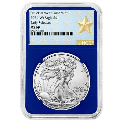 2024年 (W) $1 1オンス アメリカンシルバー イーグル NGC MS69 ER ウェストポイント スターラベル ブルー-