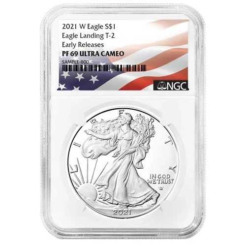 2021-W プルーフ $1 タイプ2 アメリカン シルバー イーグル NGC PF69UC ER フラッグラベル|WORLD RESOURCE【QUEEN店】