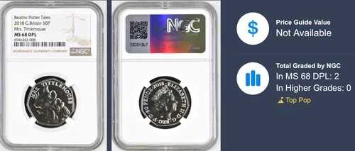 2018年 ビアトリクス・ポター ミセス・ティトルマウス 50ペンス MS68 DPL NGC 未流通 英国