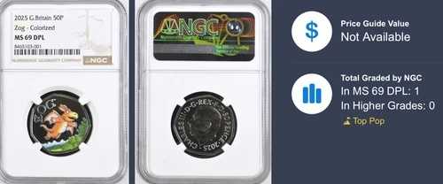 2025 50ペンス ゾグ・グラファロ MS69 DPL NGC カラー化 未流通 英国トップポップ