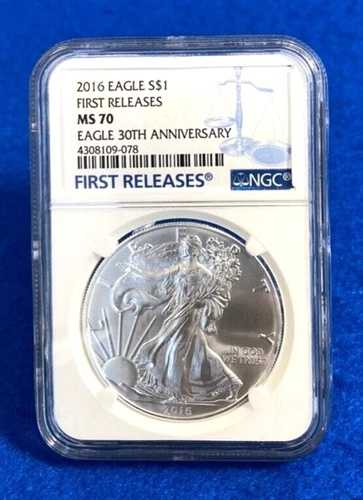 2016年 アメリカン シルバー イーグル .999 シルバー NGC MS70 30周年記念