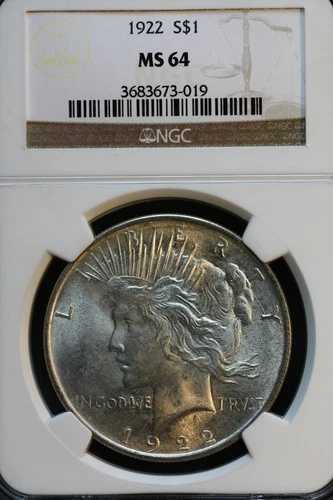 1922-P $1 NGC MS64 ピースダラー、VAM 2BE1（錆びダイ）(I4,R5) (ロット#20-20)