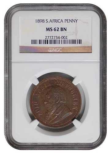 南アフリカ ZAR NGC グレード 1898 クルーガー ペニー MS 62 Bn
