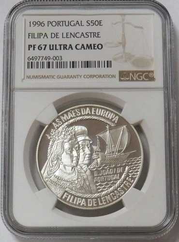 1996 シルバー ポルトガル 50 ユーロ フィリパ デ レンカストレ NGC PF 67 ウルトラ カメオ