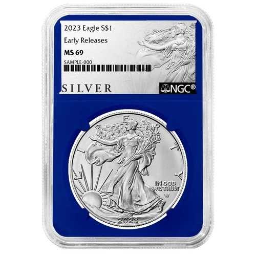 2023年 1ドル アメリカン シルバー イーグル NGC MS69 ER ALS ラベル ブルーコア