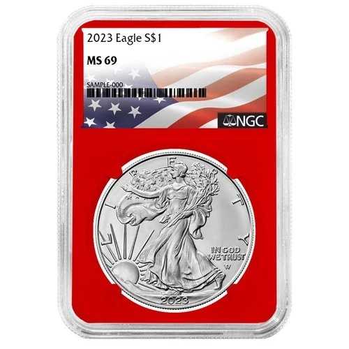 2023年 1ドル アメリカン シルバー イーグル NGC MS69 フラッグラベル レッドコア