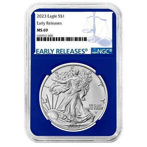 2023年 1ドル アメリカン シルバー イーグル NGC MS69 ER ブルーラベル ブルーコア