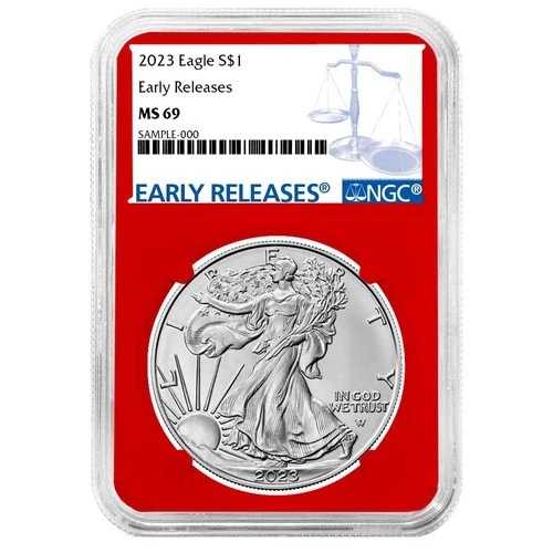 2023年 1ドル 1オンス アメリカンシルバーイーグル NGC MS69 ER ブルーラベル レッドコア