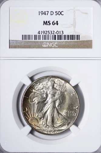 BU 1947-D ウォーキング・リバティ・ハーフダラー NGC MS64 ベター・デイト、トーン加工 KULM
