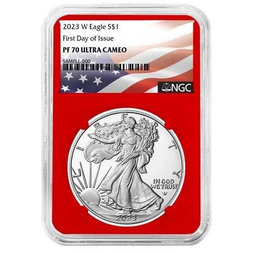 2023-W プルーフ $1 アメリカン シルバー イーグル NGC PF70UC FDI 旗ラベル レッドコア