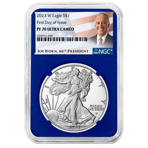 2023-W プルーフ 1ドル アメリカン シルバー イーグル NGC PF70UC FDI バイデン ラベル ブルーコア