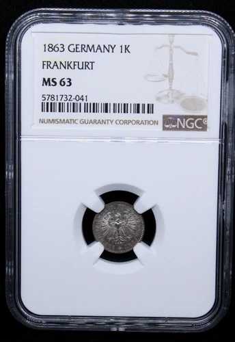 1863年 クロイツァー、ドイツ、フランクフルト自由帝国都市。UNC KM-367 NGC MS63
