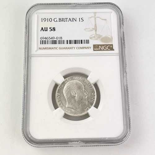 NGC認定 1910年 イギリス 1Sシリング ほぼ未使用 AU58コイン