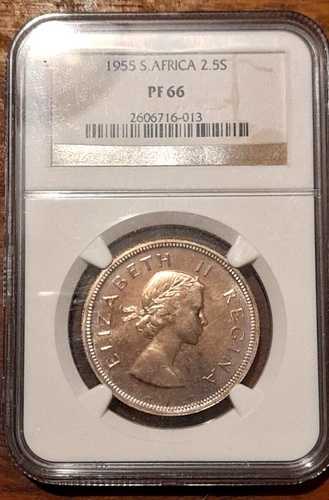1955年 南アフリカ ハーフクラウン 2 1/2シリング: NGC PF 66