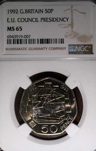 1992 NGC MS 65 デュアルデート EU理事会議長 50ペンス