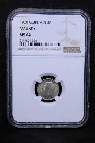 3ペンス（マウンディ発行）1920年。ジョージ5世 S.4018。UNC NGC MS64
