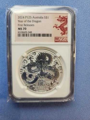 2024年 P125 オーストラリア S$1 硬貨 龍年 発行初日 MS70 NGC