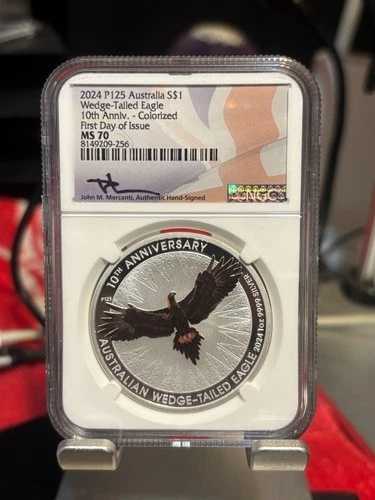 2024年 P $1 カラー ウェッジテール シルバー イーグル NGC MS70 ジョン マーカンティ サイン入り-