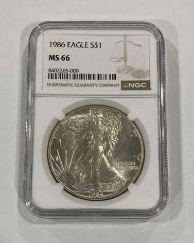 1986年 アメリカン シルバー イーグル NGC MS66 ブラウンラベル KEY DATE トーニング