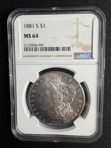 1881-S モルガン銀貨 ? NGC MS64 ? 魅力的な部分的なブルートーン