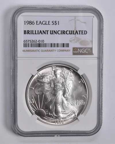 BU 1986 アメリカン シルバー イーグル 1ドル NGC ブリリアント アンサーキュレート ブラウンラベル