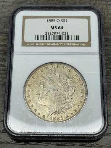 1885-O MS64 モルガン銀貨 NGC グリーン/ブルートーン