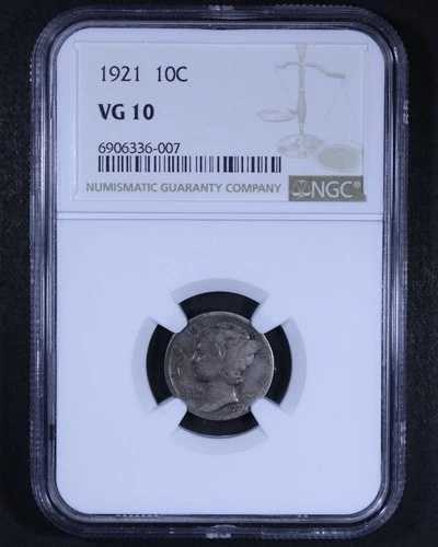 1921 年マーキュリー ダイム - 10 セント NGC VG10 - お手頃価格の例!