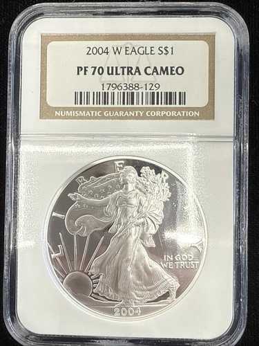 2004 W プルーフ シルバー イーグル NGC PF70 ウルトラカメオ クラシック ブラウンラベル #7656