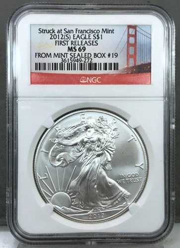 2012年 (S) シルバーイーグル NGC MS69 サンフランシスコで鋳造 ミントシールボックス #19