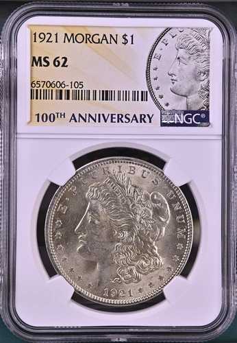 :1921-P モルガン・トゥ・ピース・ダラー銀貨 100周年記念 NGC MS62 最高グレード