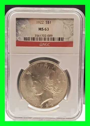 派手な1922年製1ドル平和銀貨NGC MS63 - ファンシーラベル アメリカ国旗