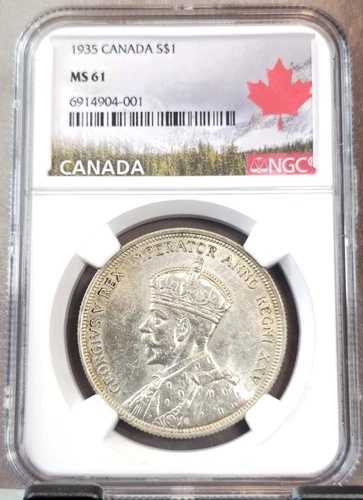 1935年カナダ銀貨1ドルS$1ジョージ5世NGC MS 61美しいコイン