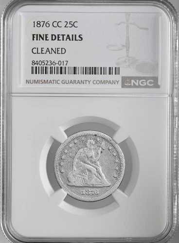 1876-CC 25セント 自由の女神像 クォーター NGC 精巧なディテール「クリーニング済み」 #8405236-017