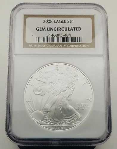 2008年 シルバーイーグル 1ドル ジェム 未流通 NGC 1オンス 純銀 #4493 45,540円